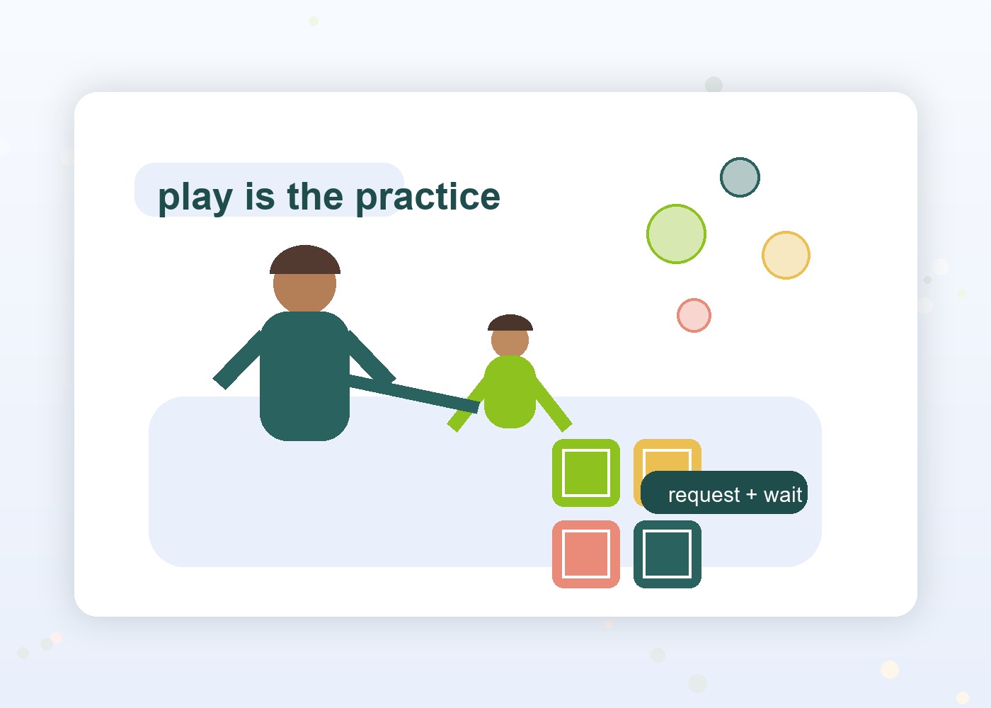 Illustration of toddler ABA play practice with blocks and turn-taking