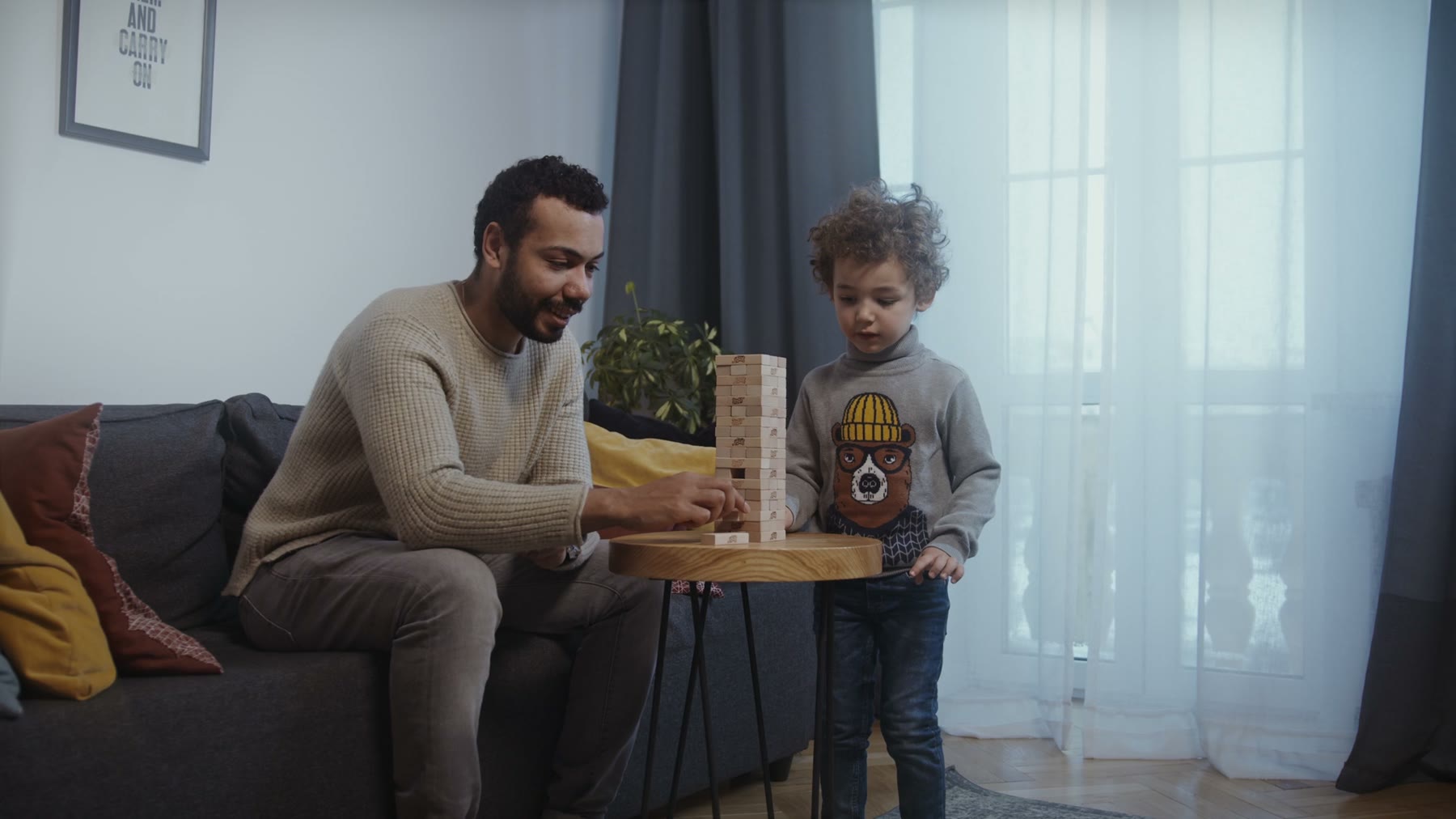 Autistic child participating in a family activity