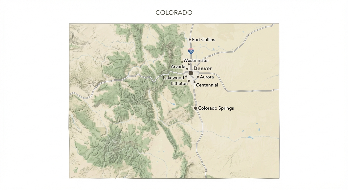Map of Colorado showing Budding Futures ABA Therapy service areas along the Front Range