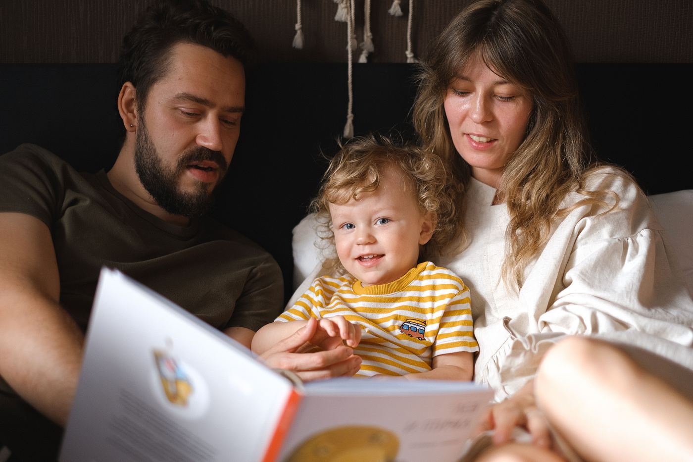 A happy family reading together